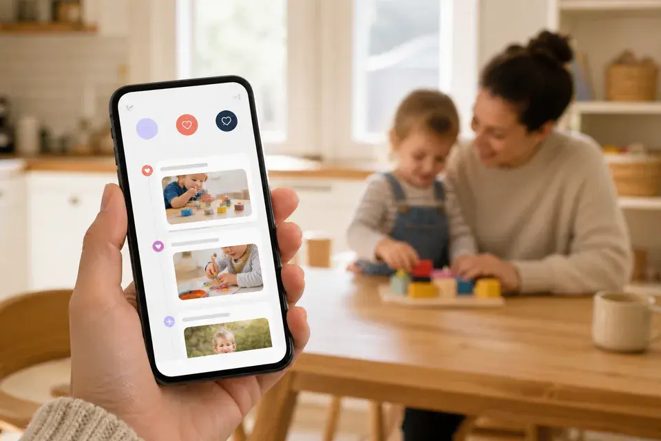 A parent viewing childcare updates on a smartphone